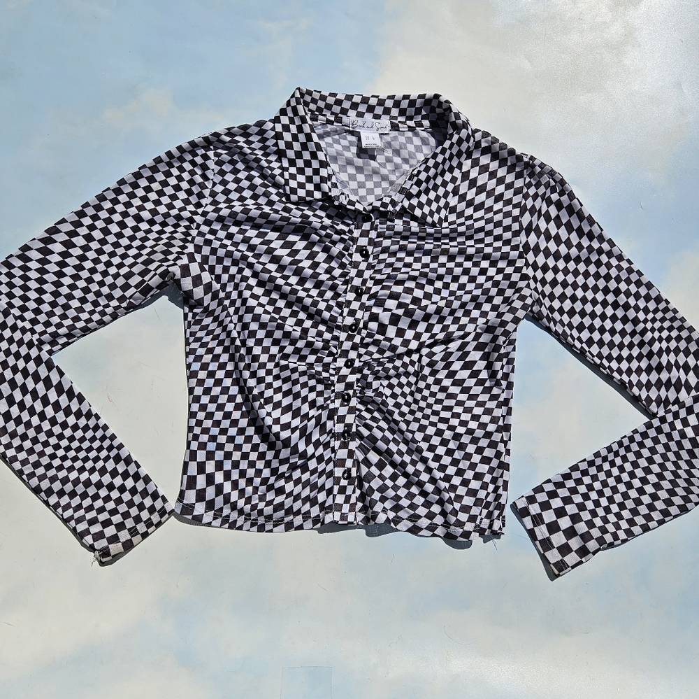 Checkered Mesh Button Down Funky Button Down Cool… - image 4